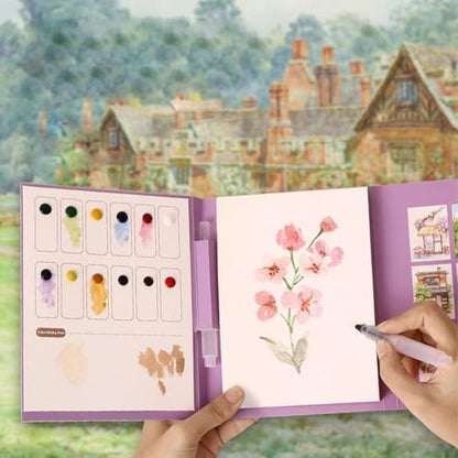 RGBMIX Watercolor Coloring Book for Adults Stress Relief Foldable Painting Pad with 24-Color Paint (Flower and Bird) - Image 2