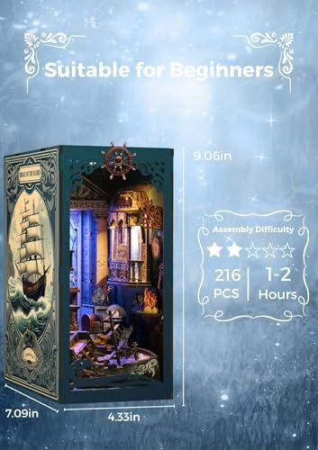 Mystic Ocean Diorama Book Nook - 3D LED Seafloor Decor with Shipwheel, Coral & Crystal Ball for Shelf Display - Image 2