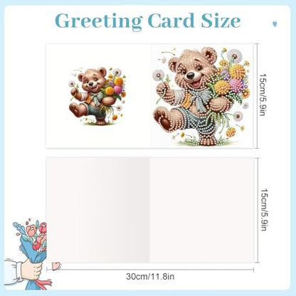 jinglinhh 12pcs Diamond Art Painting Flower Bear Greeting Cards with Envelopes, DIY Card Making Kits for Adults, Diamond Art Christmas Cards for Birthday Holiday Postcards Craft Gifts - Image 2