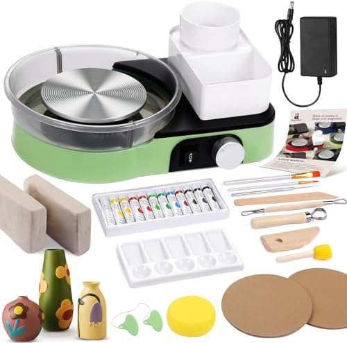 Pottery Wheel for Adults - Complete Pottery Tools Kit for Beginners, 6" Turntable Two-Way Rotation Adjustable Speed, 2.2 lbs. Air Dry Clay, Mini Clay Making Pottery Wheel with Storage Design (Green) by ArtsandCraftsforKids