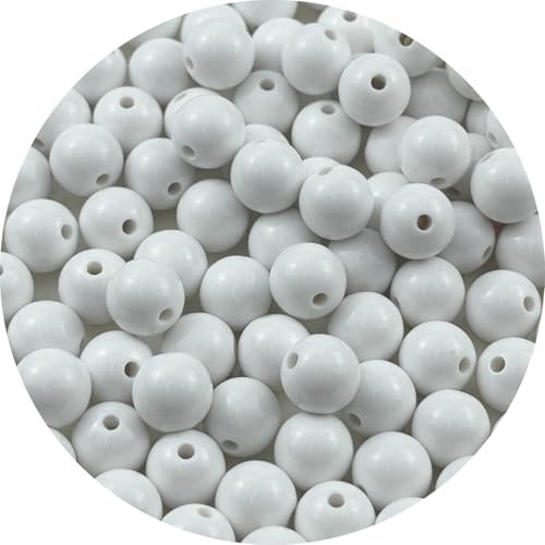 100pcs Acrylic Round Beads for Crafts 12mm Resin Candy Color Spacer Beads with Hole for Jewelry Making Sewing Crafts Decoration Necklaces Bracelets Earrings Supplies(White) by Unknown