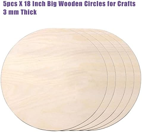 5PCS 18Inch Wood Circles for Crafts, Cutouts Blank Round Wood Slice Unfinished Wooden Slices Blank Round Wooden Circles, Wood Circles for Painting, DIY Door Hanger, Home, Holiday Decor 3 mm Thick - Image 3