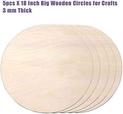 5PCS 18Inch Wood Circles for Crafts, Cutouts Blank Round Wood Slice Unfinished Wooden Slices Blank Round Wooden Circles, Wood Circles for Painting, DIY Door Hanger, Home, Holiday Decor 3 mm Thick - Image 3