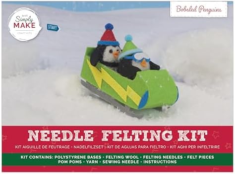 Simply Make Needle Felting Kit, Bobsled Penguins, Needle Felting Kit with Felting Needles and Felting Wool, Ideal Needle Felting Kits for Beginners, Fun DIY Craft Kit by Simply+MAKE