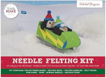 Simply Make Needle Felting Kit, Bobsled Penguins, Needle Felting Kit with Felting Needles and Felting Wool, Ideal Needle Felting Kits for Beginners, Fun DIY Craft Kit by Simply+MAKE