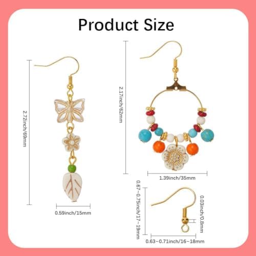 SUNNYCLUE 1 Box DIY 10 Pairs Boho Earring Making Kit Turquoise Charms Baroque Style Tibetan Gold Plating Metal Enlaced Spring Leaves Clear Flower Butterfly Charms for Jewelry Making Kits Women Adults - Image 3