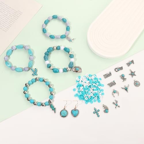 2300PCS+ Western Beads Charms for Bracelet Making Turquoise Clay Heishi Beads Letter Spacer Bead Cactus Star Cowboy Boot Charms for Western Jewelry Making Cowgirl Accessories - Image 4