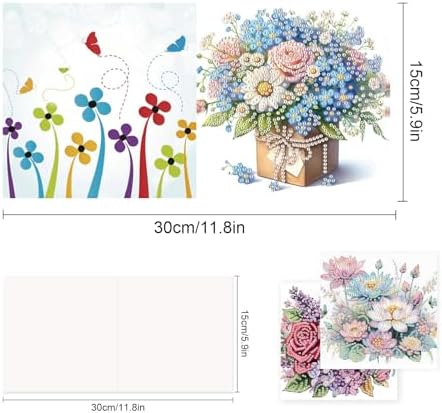 TDFERAN 8 Packs DIY Mosaic Kits for Adults Flowers Diamond Painting Cards Holiday Valentines Day Craft Making Kit Diamond Art with Envelopes Diamonds for Birthday Thanksgiving Day All Occasion Card - Image 2