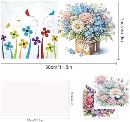 TDFERAN 8 Packs DIY Mosaic Kits for Adults Flowers Diamond Painting Cards Holiday Valentines Day Craft Making Kit Diamond Art with Envelopes Diamonds for Birthday Thanksgiving Day All Occasion Card - Image 2