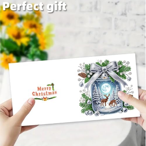 jinglinhh 12pcs Diamond Art Painting Christmas Lighthouse Tree Santa Greeting Cards with Envelopes, DIY Card Making Kits for Adults, Diamond Art Christmas Cards for Holiday Gifts - Image 5