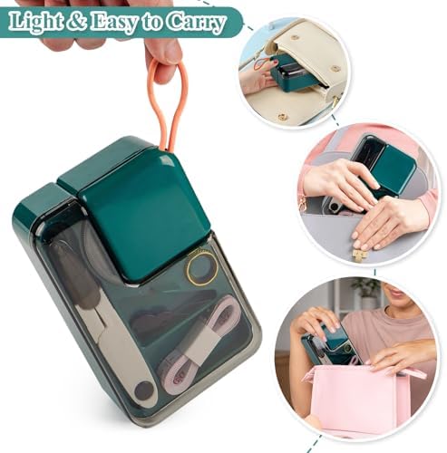Sewgurixi Mini Sewing Kits for Adults, Small Sewing Accessories and Supplies for Beginners with Needles, Threads, Scissors, Measure Tape, Suitable for Travel, Home, School and DIY Gift (Dark Green) - Image 7