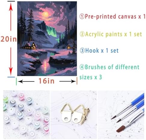 Lovepefe Snow Mountain Paint By Numbers Kit for Adults Beginner Waterfall Adult Paint By Number Kits On Canvas River Cabin Oil Painting Kit for Adults Kits for Gift Home Wall Decor 16x20 Inch - Image 5