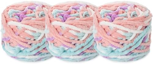 3 Pack Plush Chenille Chunky Yarn 100g (49.2yd) - Fluffy Velvet Yarn Crochet for Blanket Knitting and Crocheting - Baby Yarns for Crocheting Soft - Amigurumi Yarns (3 Blue-Pink-Purple) by OMoiut