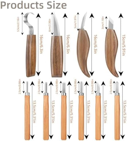 15Pcs Wood Carving Knife Set Walnut Wood Whittling Kit with Detail Wood Knife, Hook Knife for Beginners Wood Carving Tools with Zipper Bag for Kids Adults Woodworking DIY - Image 2
