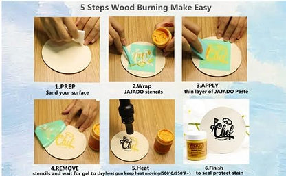 JAJADO 3 Jars Wood Burning Paste with 2 Squeegee, 4 OZ Wood Burning Gel Etching Cream Heat Activated Paste for Craft Wood Slice, Denim, Canavas, Wood Burning Marker Pen DIY Art Craft Tool - Image 5