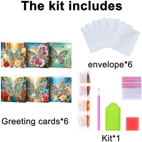 Diamond Art Cards with Envelopes–6PCS DIY Diamond Painting Greeting Cards Kit | Card Making Kit with Bling for Adults & Beginners | Birthday,Holiday & Thank You Cards (Flower and Butterfly) - Image 5