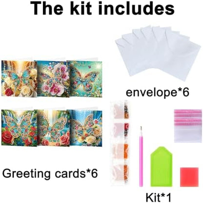 jinglinhh 6pcs Butterfly Roses Flower Waterfall Diamond Art Painting Greeting Cards with Envelopes, DIY Card Making Kits for Adults, Diamond Art Postcards Holiday Cards Craft Gifts - Image 3