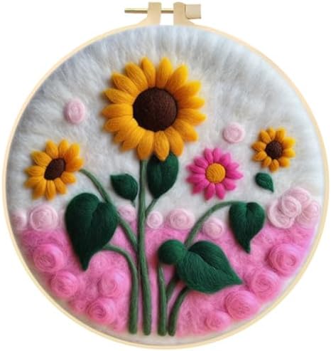Eforcase Needle Felt Starter Set, Wool Felt Painting Needle Felting Kit, Felt Painting Kit for Adult Beginners Floral Animal Flowers Wool Needle Felt Set with Felt Needle, Picture Frame Home Decor by Eforcase