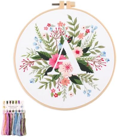 artcici Embroidery Kits Plant Flower Leaf English Letter Patterns for Beginners Adults, Full Range Embroidery Starter Kits Cross Stitch Needlework Supplies (Letter A) by Unknown