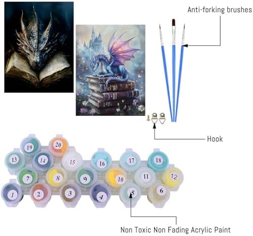 NEGEKFKX 2 Pack Dragon Paint by Numbers Kit for Adults Beginner with Framed,Flower Easy Adult Paint by Number Kits on Canvas DIY Painting for Beginners Art by Numbers for Home Wall Decor 10x12 Inch - Image 5