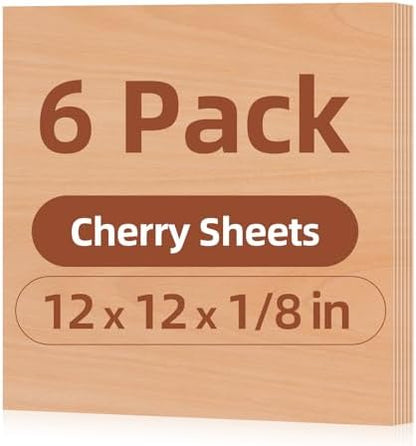 Rowood Cherry Plywood Sheets for Laser Cutting,12x12x1/8inch,6 Pack 3mm Thin Unfinished Wood Crafts for Laser Engraving Blanks and DIY Ornaments and Architectural Model by RowoodAssembleArtDecorateLife