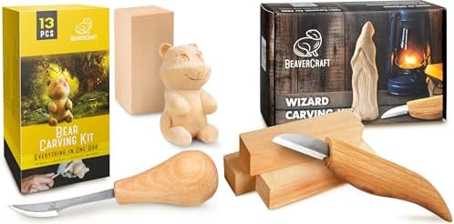 BeaverCraft Wood Carving Kit for Beginners DIY05 with Wood Carving Knife & Basswood Blocks, Whittling Kit for Beginners Adults and Teens DIY03 Wizard by BeaverCraft