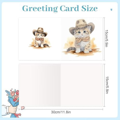 Tontut 6pcs Diamond Painting Kit Greeting Card, Cat 5D DIY Diamond Handmade Holiday Greeting Card with Envelope, Christmas Gift Congratulation - Image 2