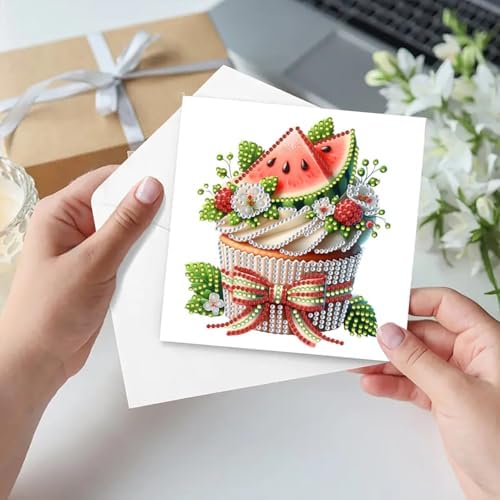 jinglinhh 6pcs Tulip Sunflower Cupcake Flower Diamond Art Painting Greeting Cards with Envelopes, DIY Card Making Kits for Adults, Diamond Art Postcards Christmas Cards Craft Gifts - Image 5