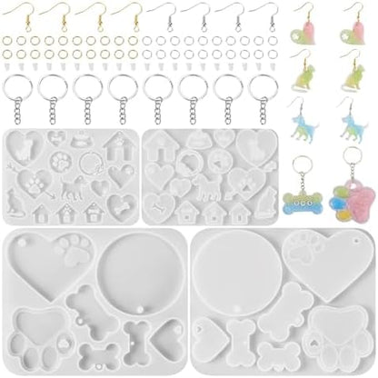 Pet Tag Silicone Mold DIY Earring Resin Molds Dog Cat Heart Resin Casting Molds & 60Pcs Earring Hooks 100Pcs Jump Rings for DIY Keychain Cat Collar Earring Jewelry Making by Spritewelry