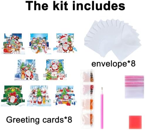 8PCS Santa Claus DIY Greeting Card Kits with Envelopes Diamond Art Greeting Cards Diamond Art Cards Kits for Adults DIY Crafts Family Friend Gifts - Image 6