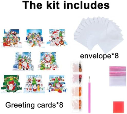 8PCS Santa Claus DIY Greeting Card Kits with Envelopes Diamond Art Greeting Cards Diamond Art Cards Kits for Adults DIY Crafts Family Friend Gifts - Image 6