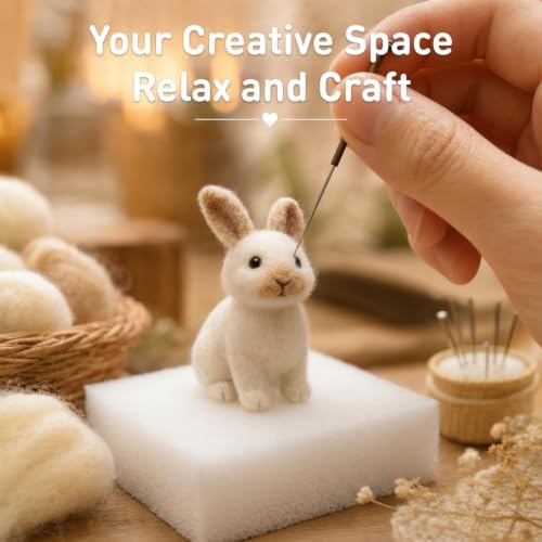 FACE N FACE DIY Needle Felting Kit Realistic White Rabbit Tan Ears – Needle Felting Starter Kit with Fiber Roving, Needles, Felting Pad & Instructions | Felted Rabbit Animal Kit for Beginners Adults - Image 7