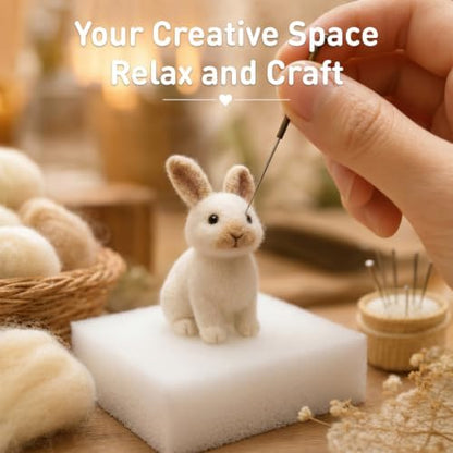 FACE N FACE DIY Needle Felting Kit Realistic White Rabbit Tan Ears – Needle Felting Starter Kit with Fiber Roving, Needles, Felting Pad & Instructions | Felted Rabbit Animal Kit for Beginners Adults - Image 7