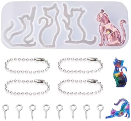 1Pcs Cat Shape Silicone Molds Cute Cat Kitten Keychain Resin Molds Pet Kitten Cabochons Silicone Mold with 15pcs Bails and 15pcs Jump Rings for DIY Earrings Keychain Jewelry Making Supplies by Spritewelry