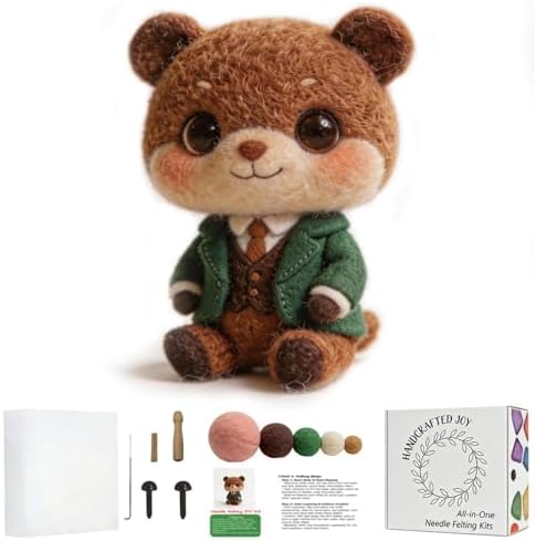 FACE N FACE DIY Needle Felting Kit Cute Gentleman Bear in Suit – Needle Felting Starter Kit with Fiber Roving, Needles, Felting Pad & Instructions | Felted Animal Character Kit for Beginners Adults by FaceNFace