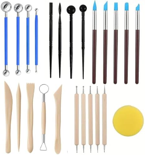 24Pcs Clay Sculpting Tool Set, Polymer Clay Kit with Ball Stylus Pens, Silicone Sculpting Brushes, Wooden Carving Tools & Smoothing Sponge, Professional Pottery Modeling Tools for Ceramic& DIY Crafts by DAIXIANGER