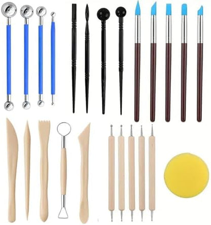 24Pcs Clay Sculpting Tool Set, Polymer Clay Kit with Ball Stylus Pens, Silicone Sculpting Brushes, Wooden Carving Tools & Smoothing Sponge, Professional Pottery Modeling Tools for Ceramic& DIY Crafts by DAIXIANGER