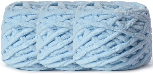 3 Pack Pack Plush Chenille Chunky Yarn 100g (49.2yd) - Fluffy Velvet Yarn Crochet for Blanket Knitting and Crocheting - Baby Yarns for Crocheting Soft - Amigurumi Yarns (Lake Blue) by OMoiut