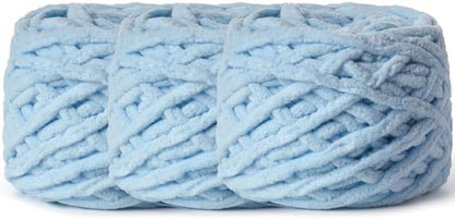3 Pack Pack Plush Chenille Chunky Yarn 100g (49.2yd) - Fluffy Velvet Yarn Crochet for Blanket Knitting and Crocheting - Baby Yarns for Crocheting Soft - Amigurumi Yarns (Lake Blue) by OMoiut