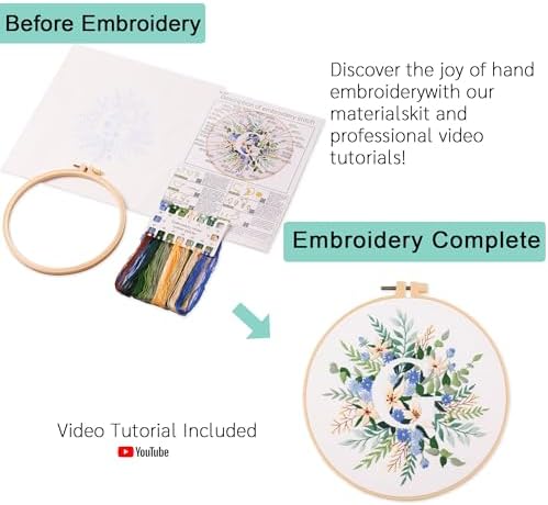 Harimau Letter G Pattern Embroidery Kit for Adult Beginners, Complete Starter Pack with 1 Hoop, Needles, Instruction Guide & Embroidery Stitch Video Tutorials - Image 3