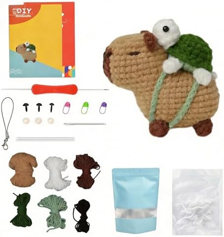 DIY Crochet Kit for Beginners - Easy Arts and Crafts Knitting & Crochet Animals Kit, Cute Capybara & Turtle Kit with Tutorial by Unknown