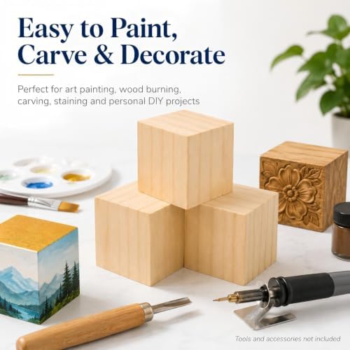 3 Pack Unfinished Wood Blocks, 3 Inch Solid Wood Cubes for Crafts - Image 4