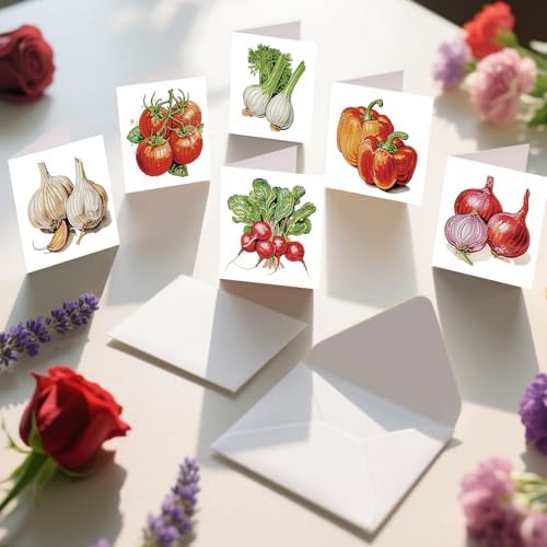 Tontut 6pcs Diamond Painting Kit Greeting Card, Onion Vegetable 5D DIY Diamond Handmade Holiday Greeting Card with Envelope, Christmas Gift Congratulation - Image 6