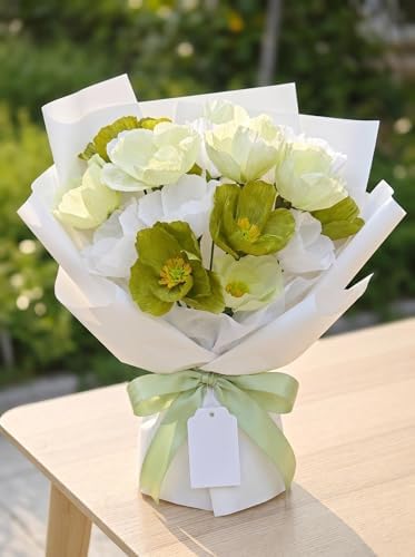 Mybbshower Sage Green White Crepe Paper Poppy Flower DIY Making Kit for Home Table Decor Gift Craft 24 pcs - Image 6