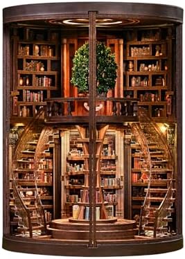 DIY Book Nook Kit with LED Light, Miniature Dollhouse, 3D Wooden Puzzle, Bookshelf Insert Decor Craft Gift (Wisdom Rings Book Repository) by CloverClover