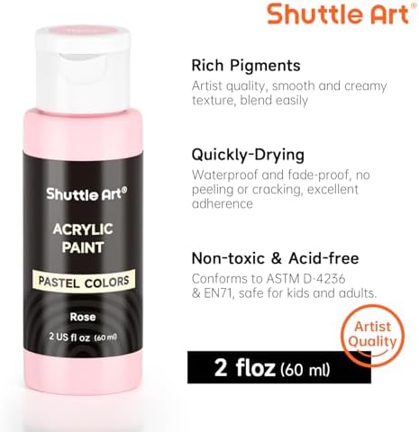 Shuttle Art 40 Pack Pastel Acrylic Paint Set, 30 Colors, 60ml/2oz Bottles, High Viscosity, Water-proof With 10 Paint Brushes for Painting &Crafting on Canvas, Rock, Ceramic, Fabric, Clay - Image 3