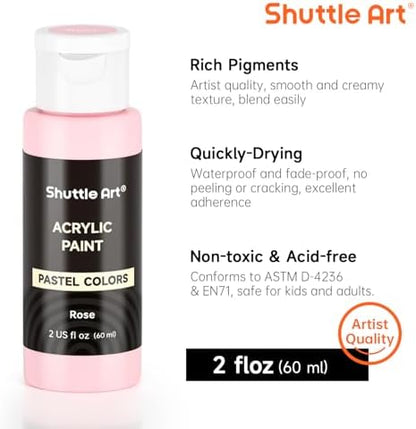 Shuttle Art 40 Pack Pastel Acrylic Paint Set, 30 Colors, 60ml/2oz Bottles, High Viscosity, Water-proof With 10 Paint Brushes for Painting &Crafting on Canvas, Rock, Ceramic, Fabric, Clay - Image 3