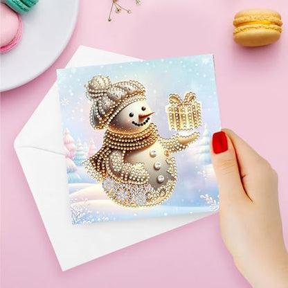 DIY Diamond Greeting Cards Set Christmas, 5D DIY Diamond Art Painting Greeting Card, DIY Christmas Card Making Kits for Family Friends Handmade Gift-#26-Snowman - Image 2