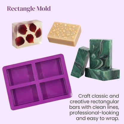 4 Pack Silicone Soap Molds - Rectangle, Square & 2 Oval Soap Making Molds DIY Soap Making Kit Accessories & Tools, Handmade Craft Supplies Mold Set for Soap Kit Adults Art Project - Image 2