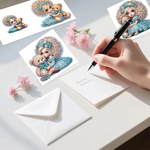6pcs Diamond Painting Greeting Card with envelopes, DIY Princess and Bear Diamond Art Greeting Card for Blessing and Wish Special Shaped Arts Crafts for Christmas Birthday Thanksgiving Day Holiday - Image 5